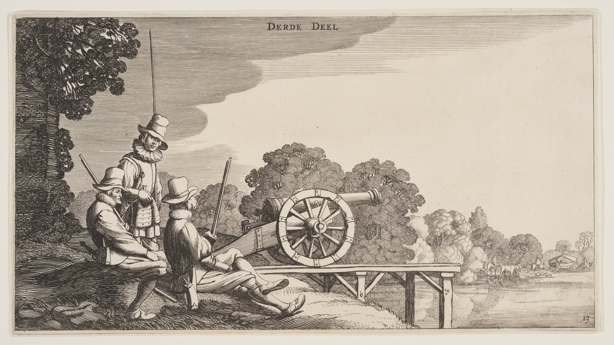 De tre artilleristerna, från Landscapes (Playsante Lantschappen) av Claes Jansz. Visscher II