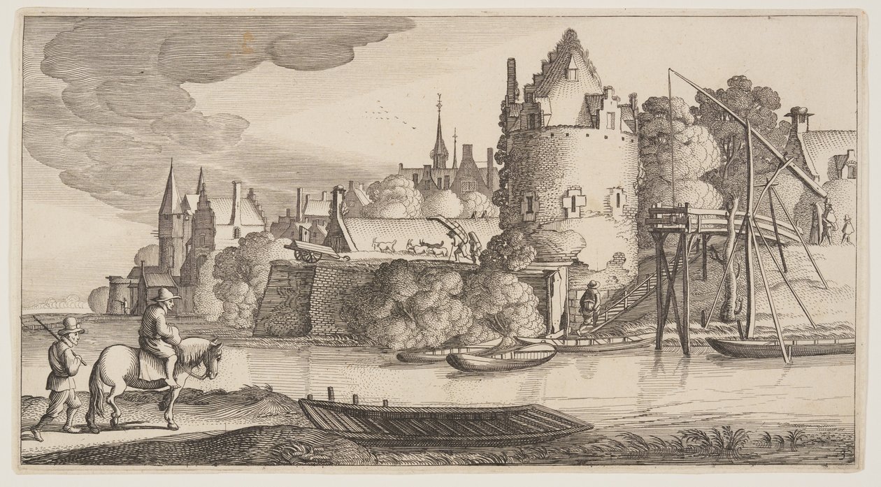 Stad belägen vid en flod, ur Landscapes (Playsante Lantschappen) av Claes Jansz. Visscher II