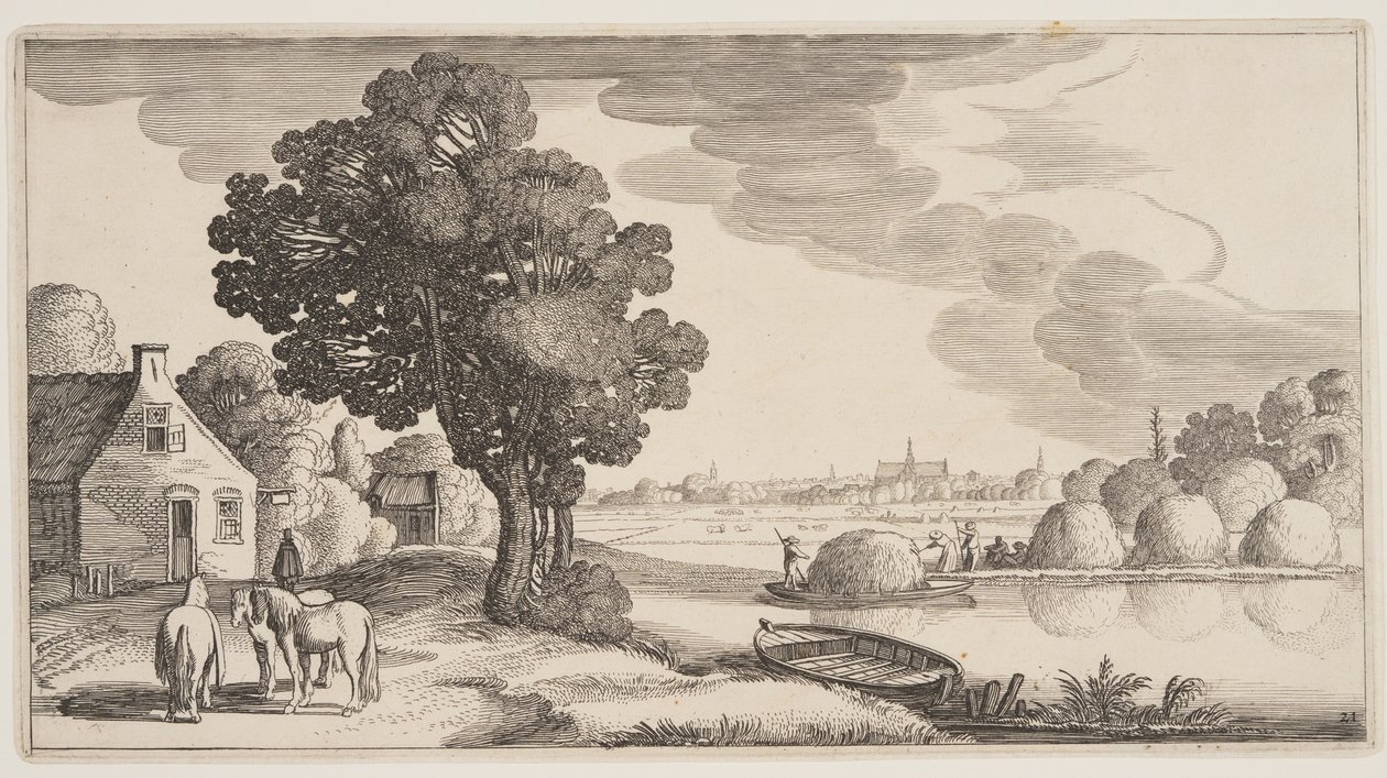 Transport av hö på en flod, från Landscapes (Playsante Lantschappen) av Claes Jansz. Visscher II