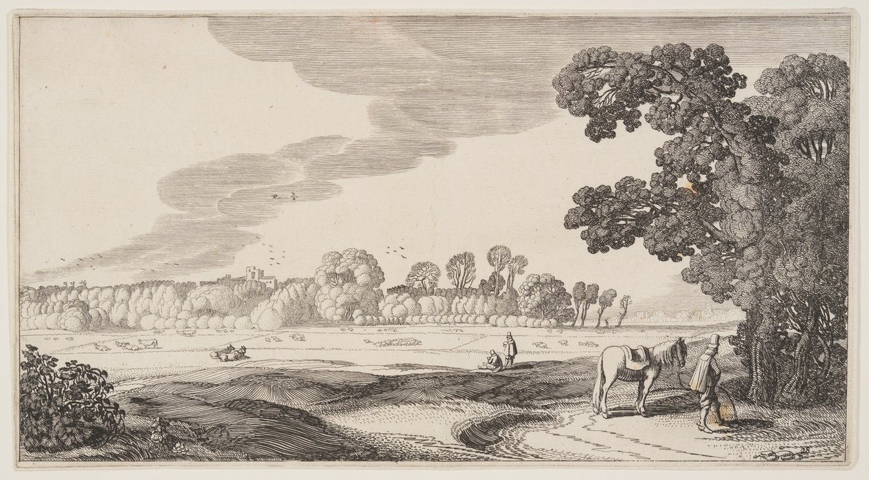 Vy över betesmarker, från Landscapes (Playsante Lantschappen) av Claes Jansz. Visscher II