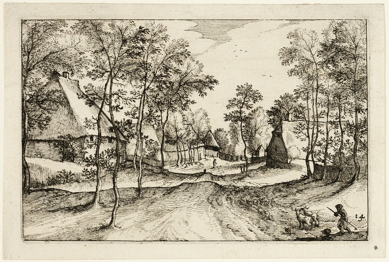 Village Road, plansch fjorton efter Bilder av gårdar, lanthus och rustika byar (Praediorum villarum et rusticarum casularum icones) av Claes Jansz. Visscher II
