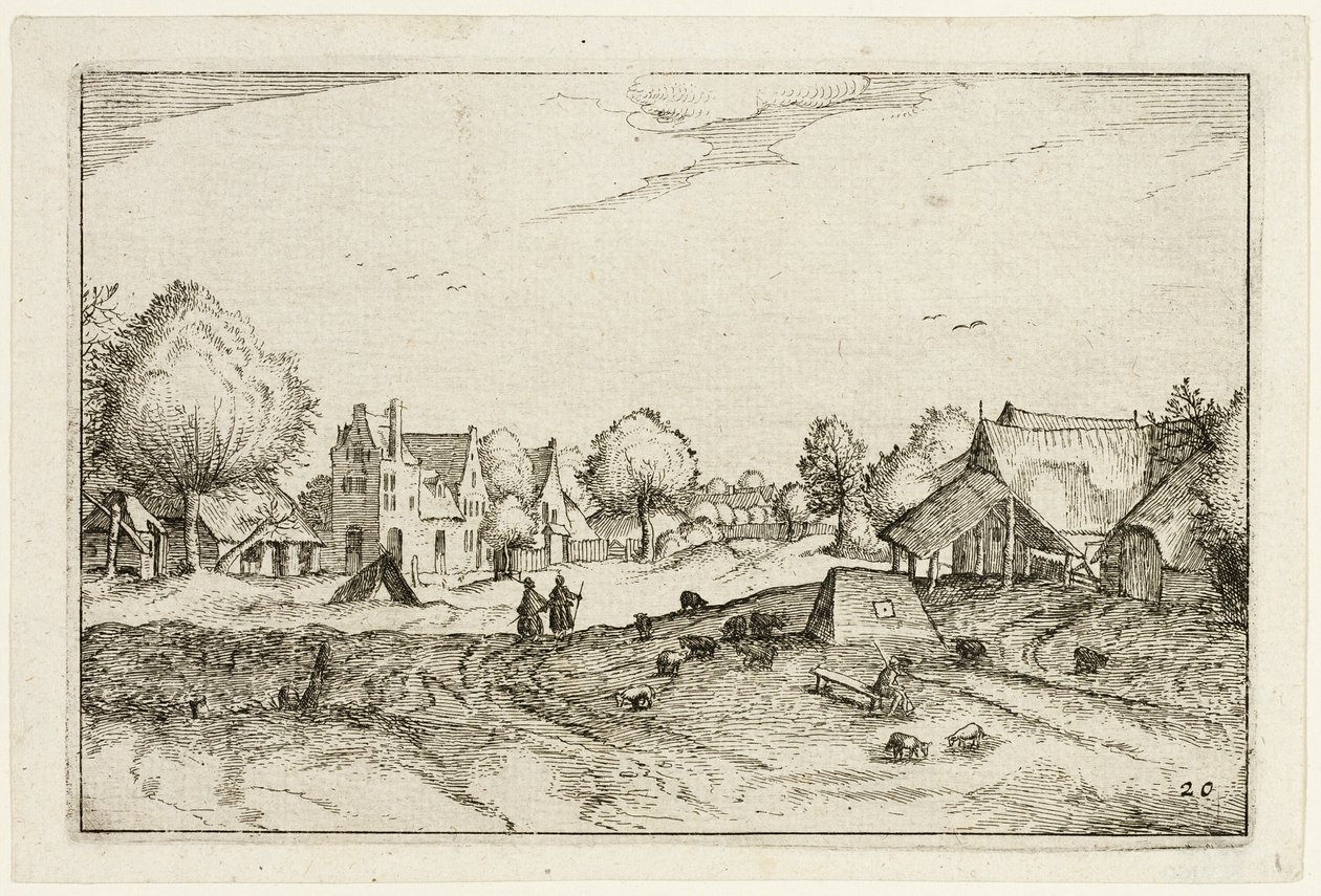 Village Road, plansch tjugo efter Bilder av gårdar, lanthus och rustika byar (Praediorum villarum et rusticarum casularum icones) av Claes Jansz. Visscher II