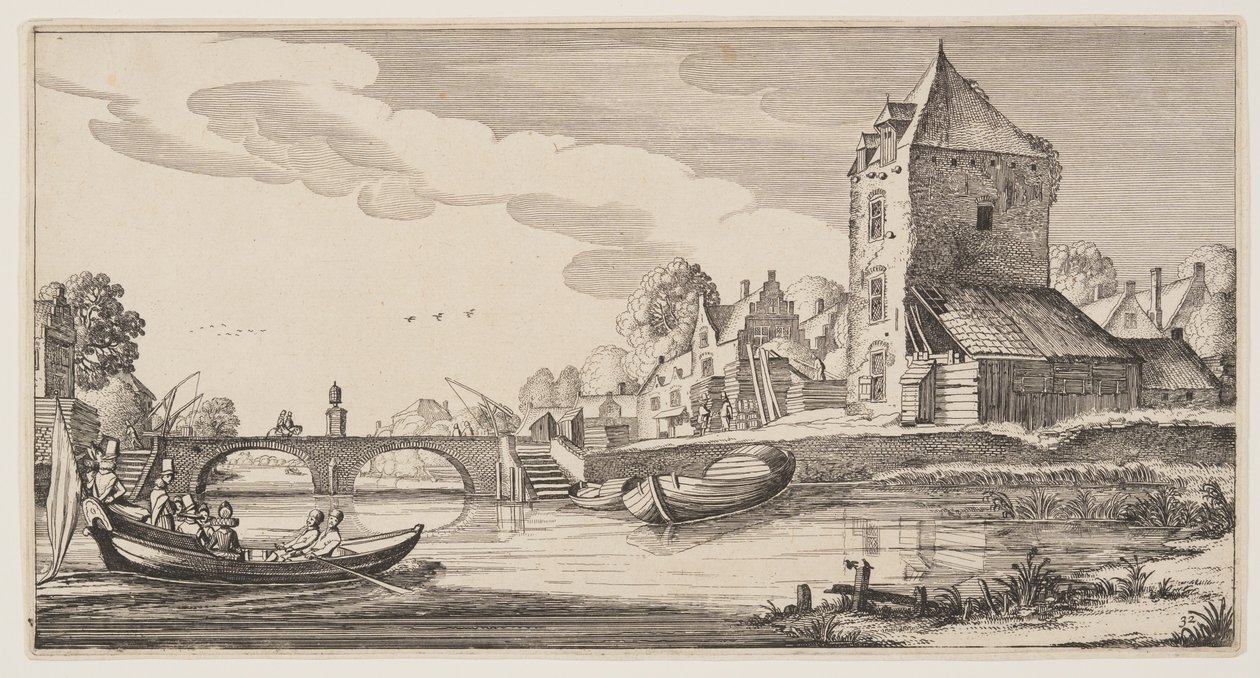 By vid en flod, från Landskap (Playsante Lantschappen) av Claes Jansz. Visscher II