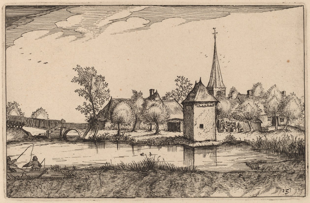 Damm och en by av Claes Jansz Visscher after Johannes van Doetechum, the Elder after Lucas