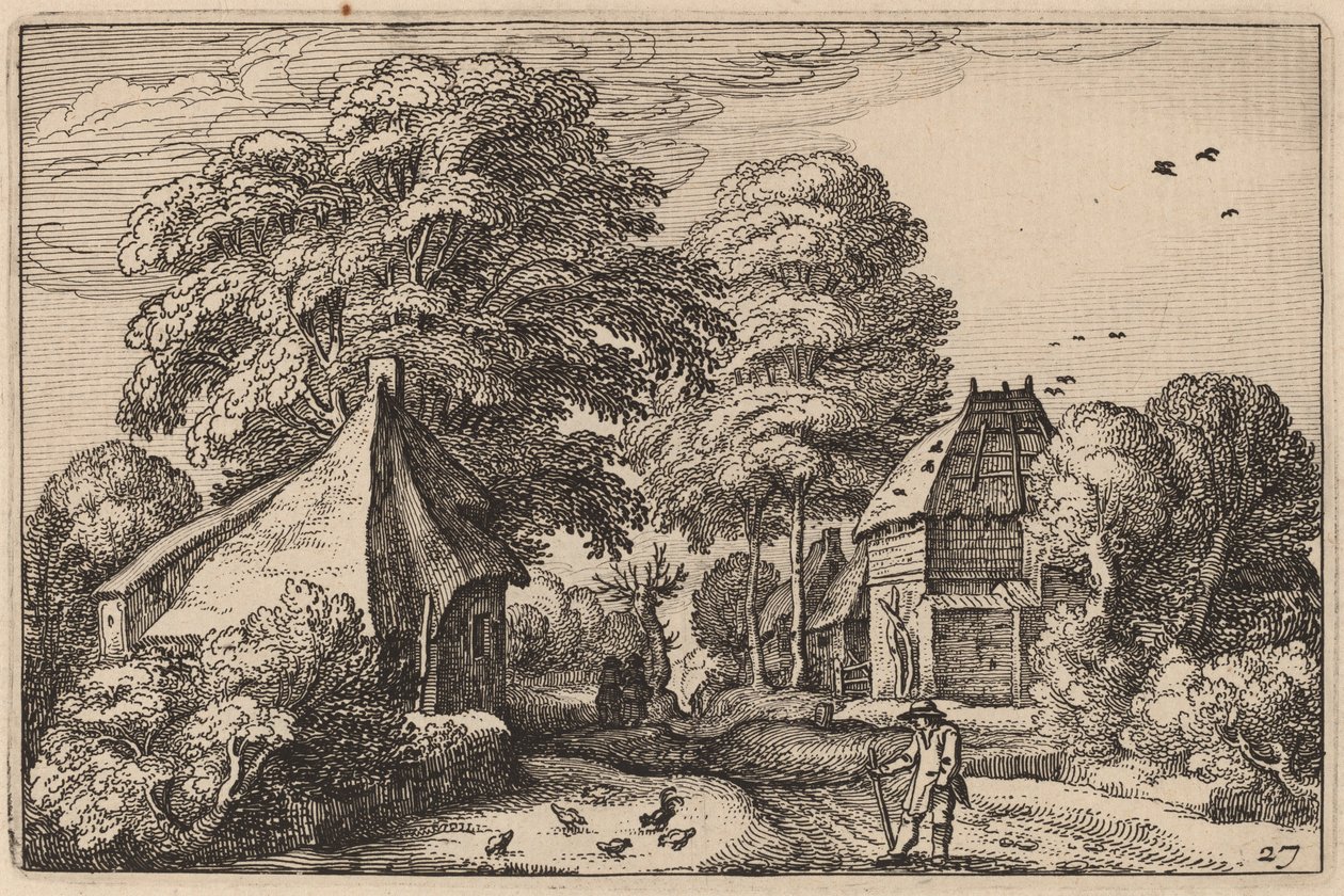 Väg med lada och stugor av Claes Jansz Visscher after Johannes van Doetechum, the Elder after Lucas