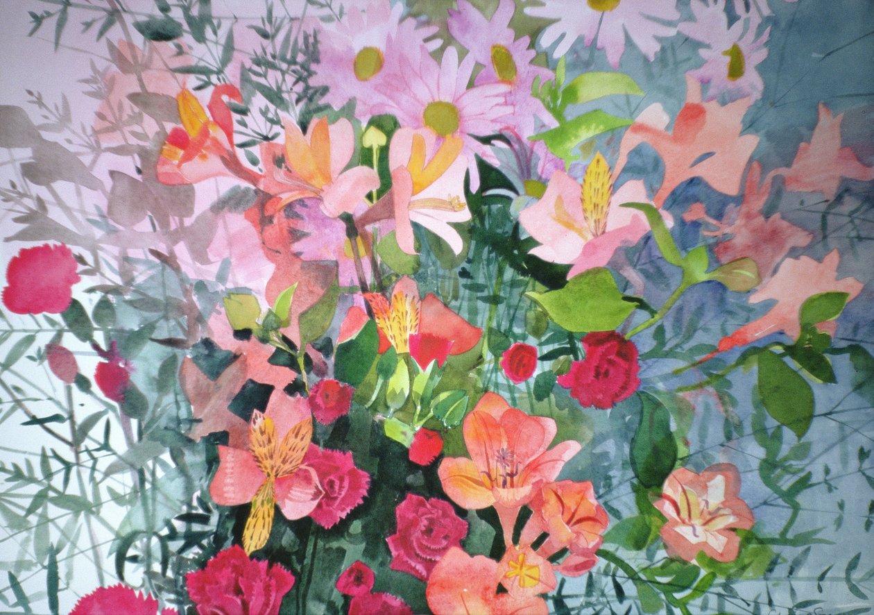 En rosa bukett (akvarell på papper) av Claire Spencer