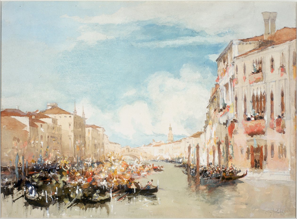 En Festa på Canal Grande, Venedig (kroppsfärg) av Clara Montalba
