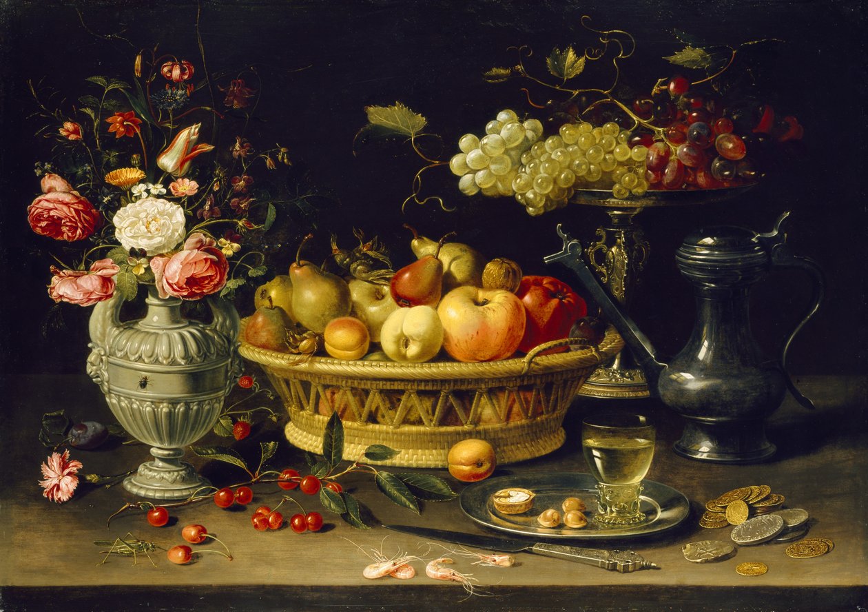 Frukt- och blomsterstilleben, 1608 - 1621 (olja på koppar) av Charlotte Evans