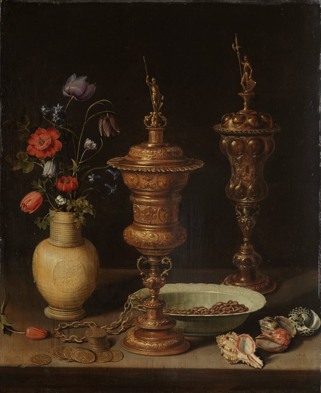 Stilleben med blommor och guldbägare av Charlotte Evans