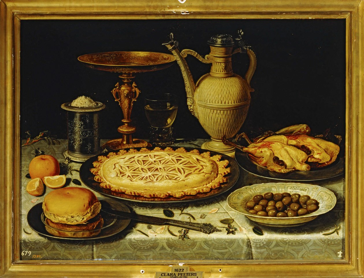 Stilleben - Måltid med rostad kyckling, bröd och oliver ... av Clara Peeters