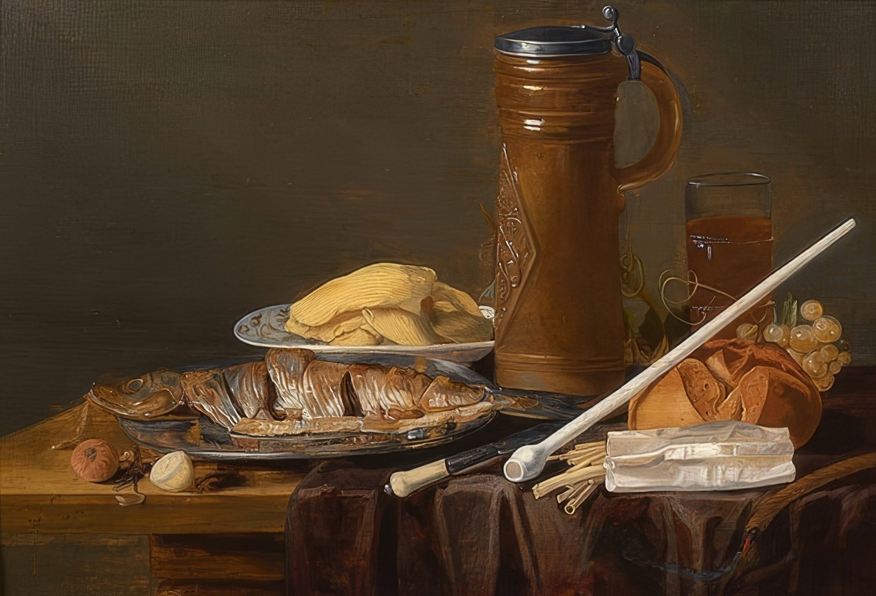 Stilleben med lerpipa. Omkring 1630 av Charlotte Evans