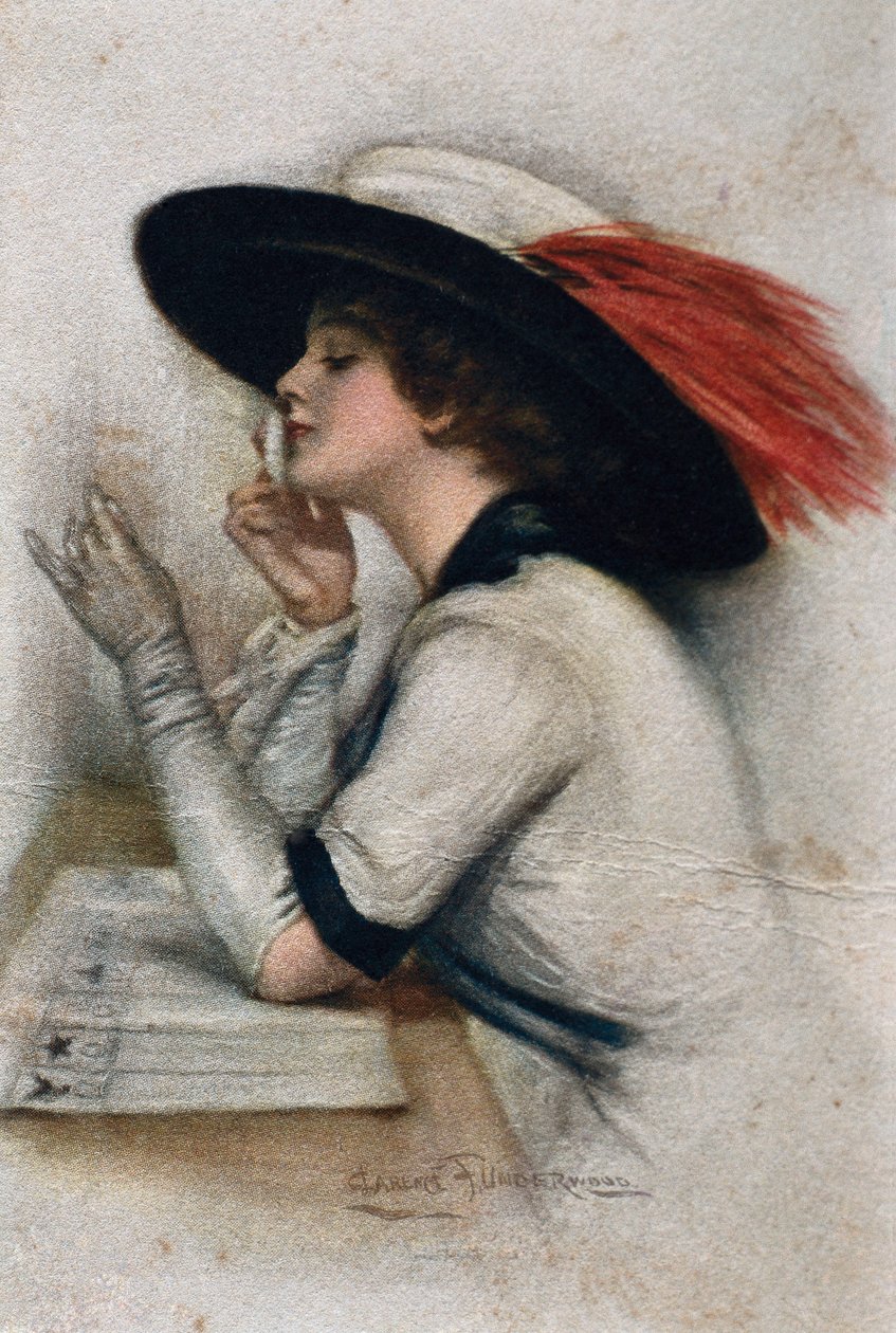 En elegant ung kvinna som röstar i valet 1920 i USA, 1900-talet (färg litho) av Clarence F. Underwood