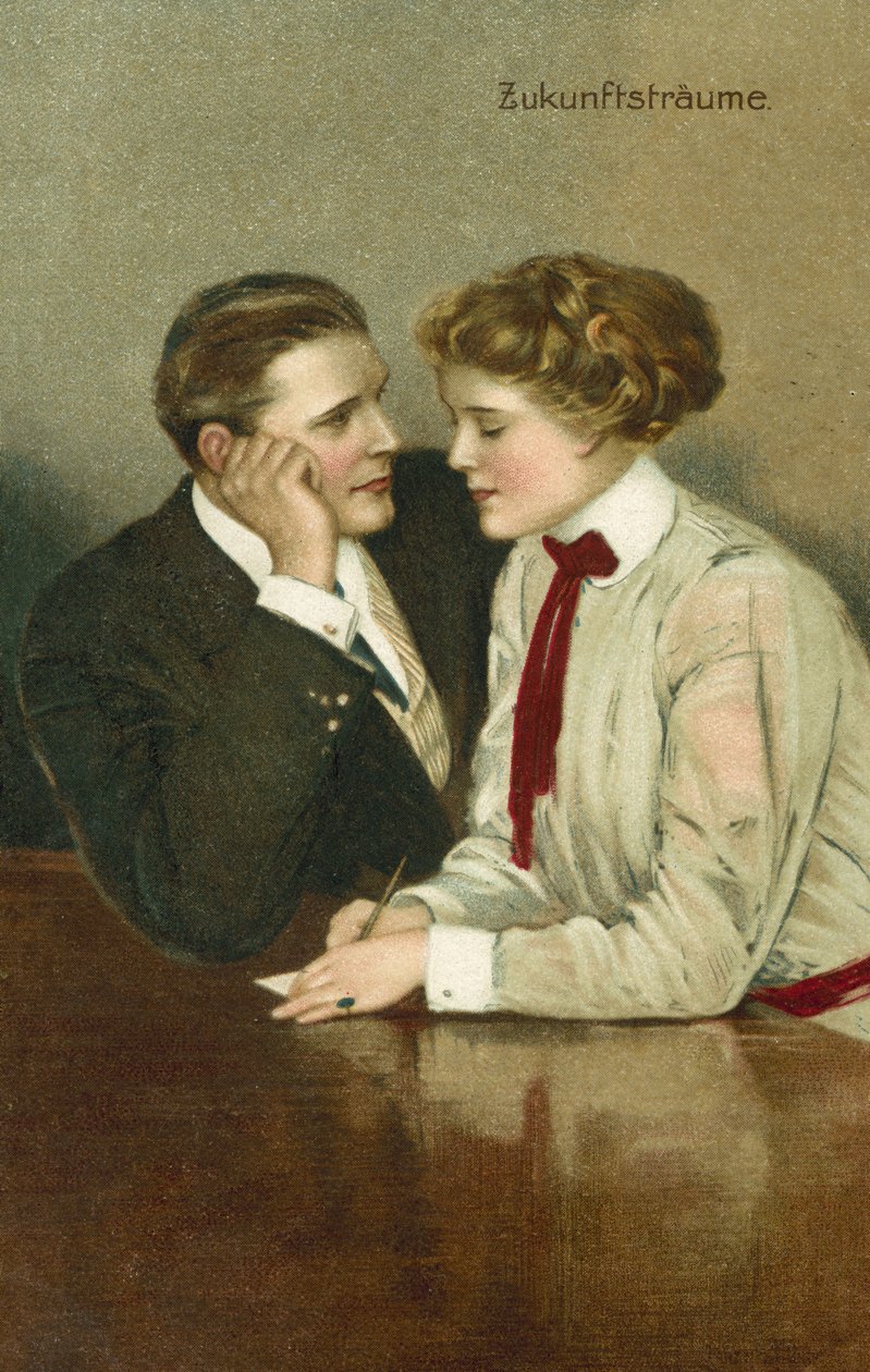 Par i allvarliga diskussioner (färglitografi) av Clarence F. Underwood