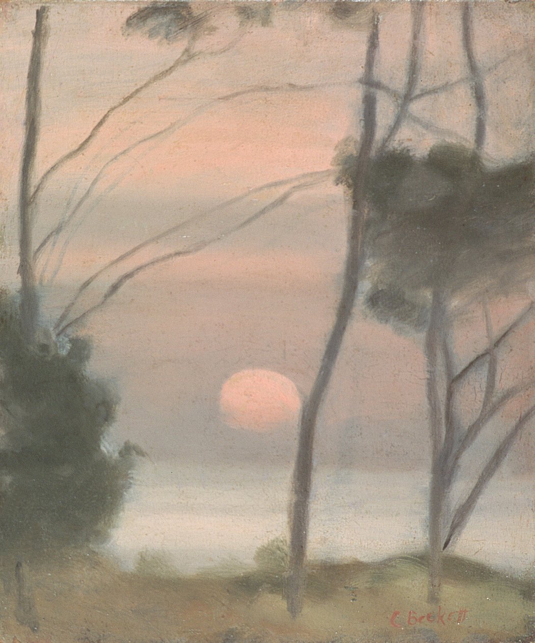 Moonrise, Mentone (olja på massaskiva) av Clarice Beckett