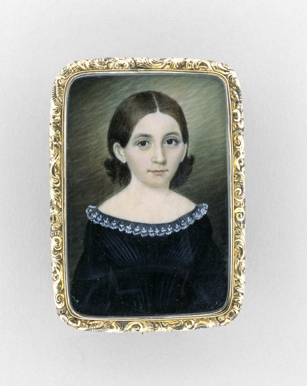 Portrait of a Girl, ca 1845 (akvarell på elfenben, förgylld och glas) av Clarissa Peters