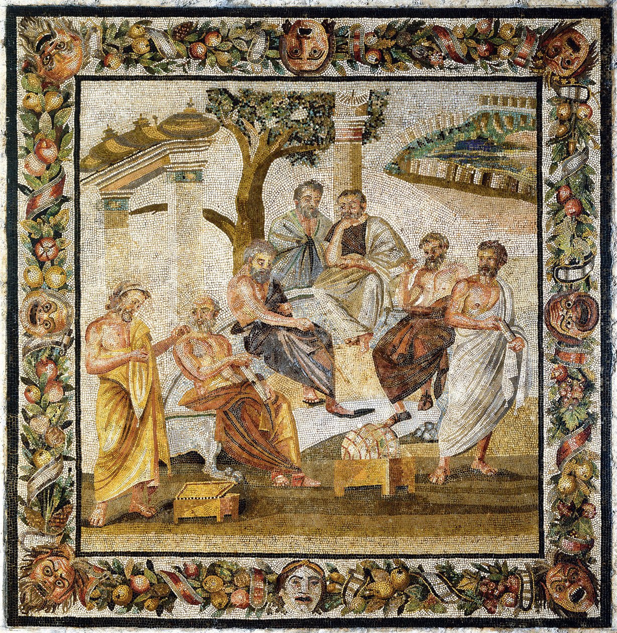 Platonska akademin. Mosaik från Pompeji, 1:a århundradet f.Kr av Classical Antiquities