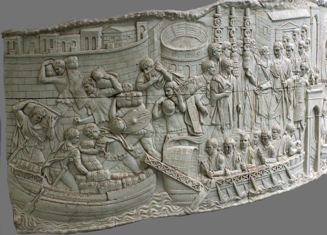 De romerska galärerna. Reliefdetalj av Trajans kolumn, 1:a-2:a århundradet av Classical Antiquities