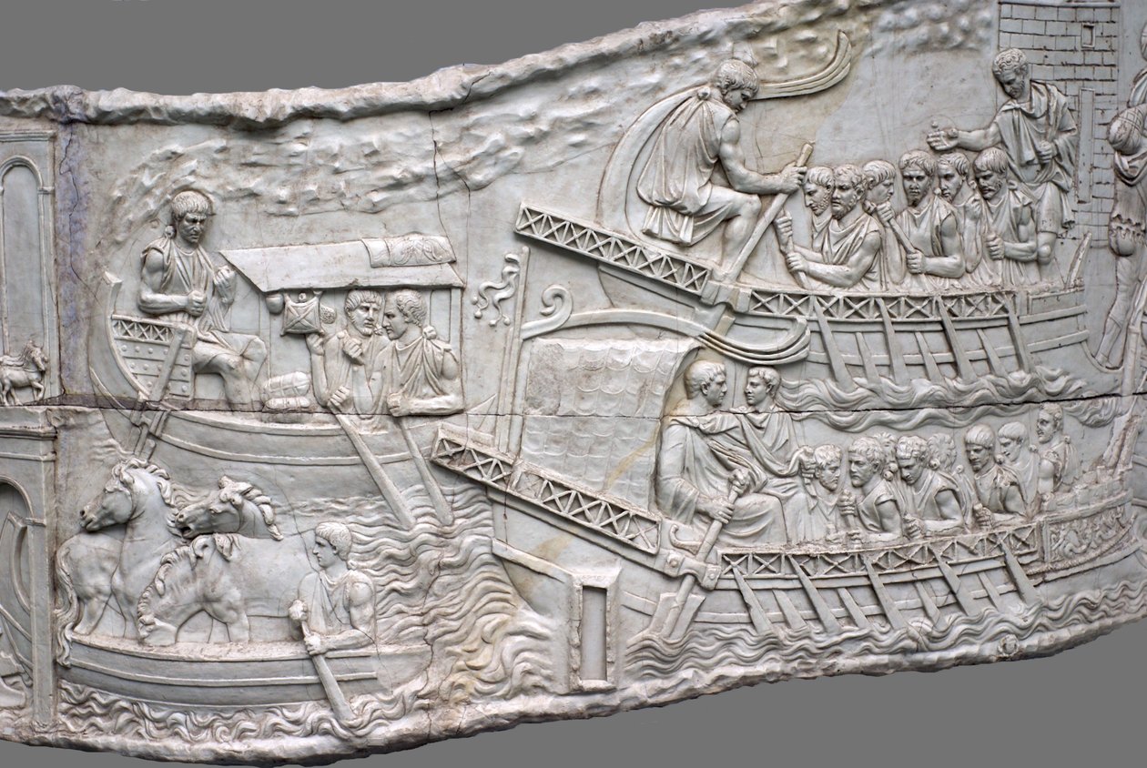 De romerska galärerna. Reliefdetalj av Trajans kolumn, 1:a-2:a århundradet av Classical Antiquities