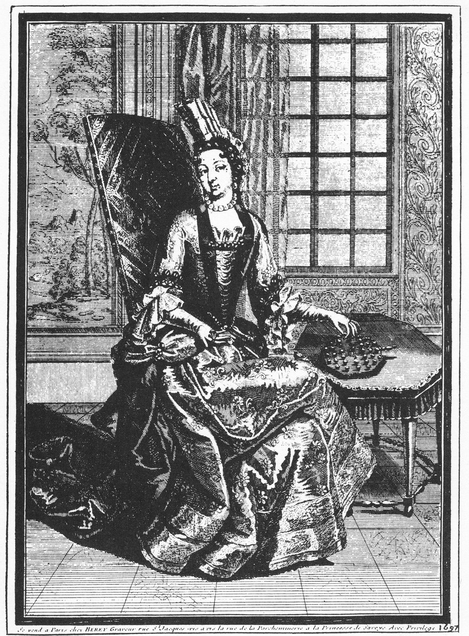 Anne Chabot de Rohan Princesse de Soubise (1663-1709) med Peg Solitaire, porträttmålning, 1687 av Claude Auguste Berey