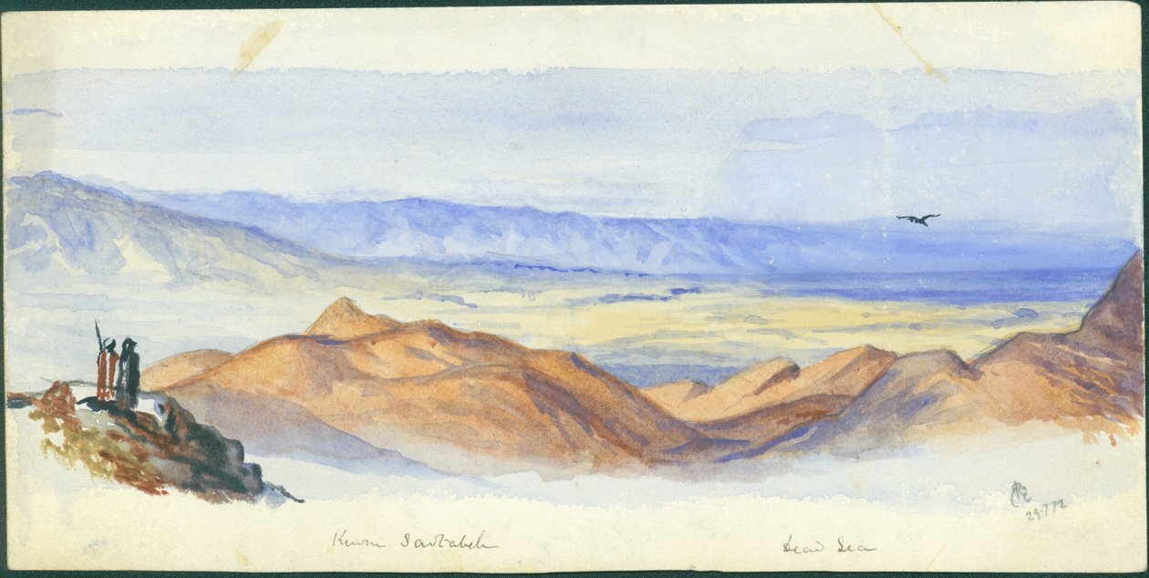 Karn Sartabeh, Jordandalen, 1872 (wc och penna på papper) av Claude Conder