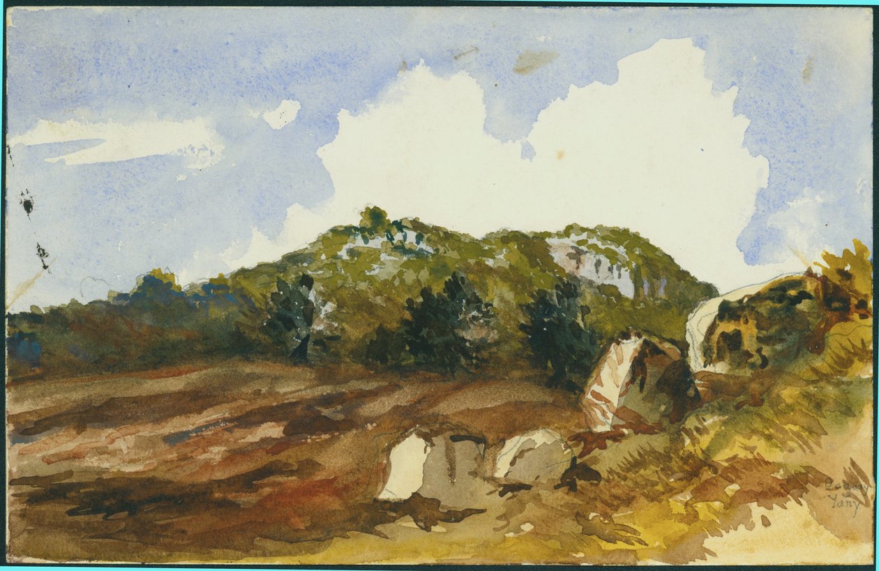 The Mahrakah, Carmel, 1872 (wc och penna på papper) av Claude Conder