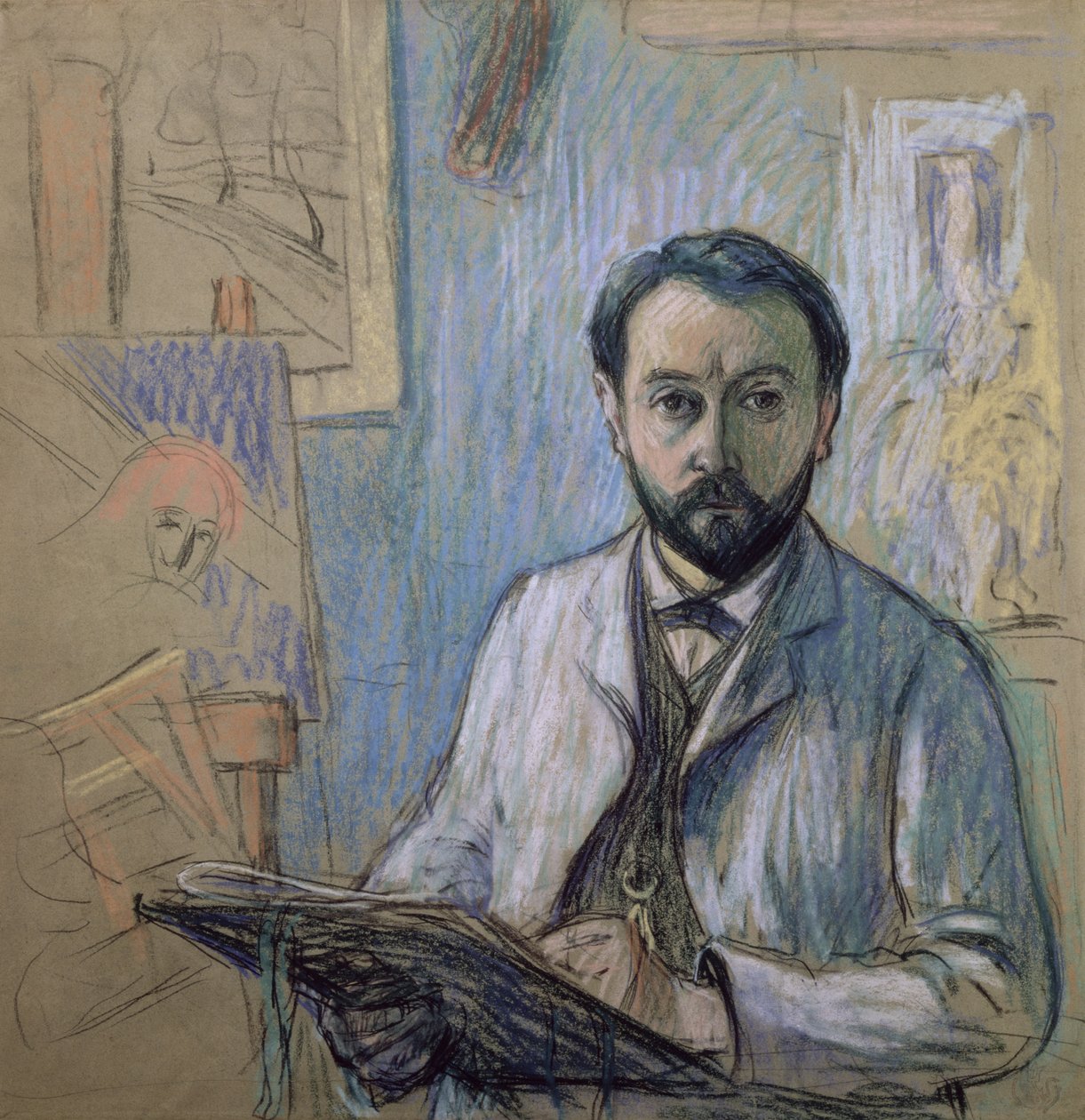 Självporträtt i sin ateljé, 1889 (pastell på papper) av Claude Emile Schuffenecker