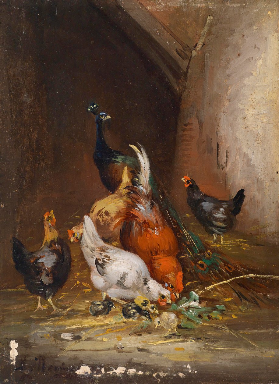 Kycklingar och en påfågel av Claude Guilleminet