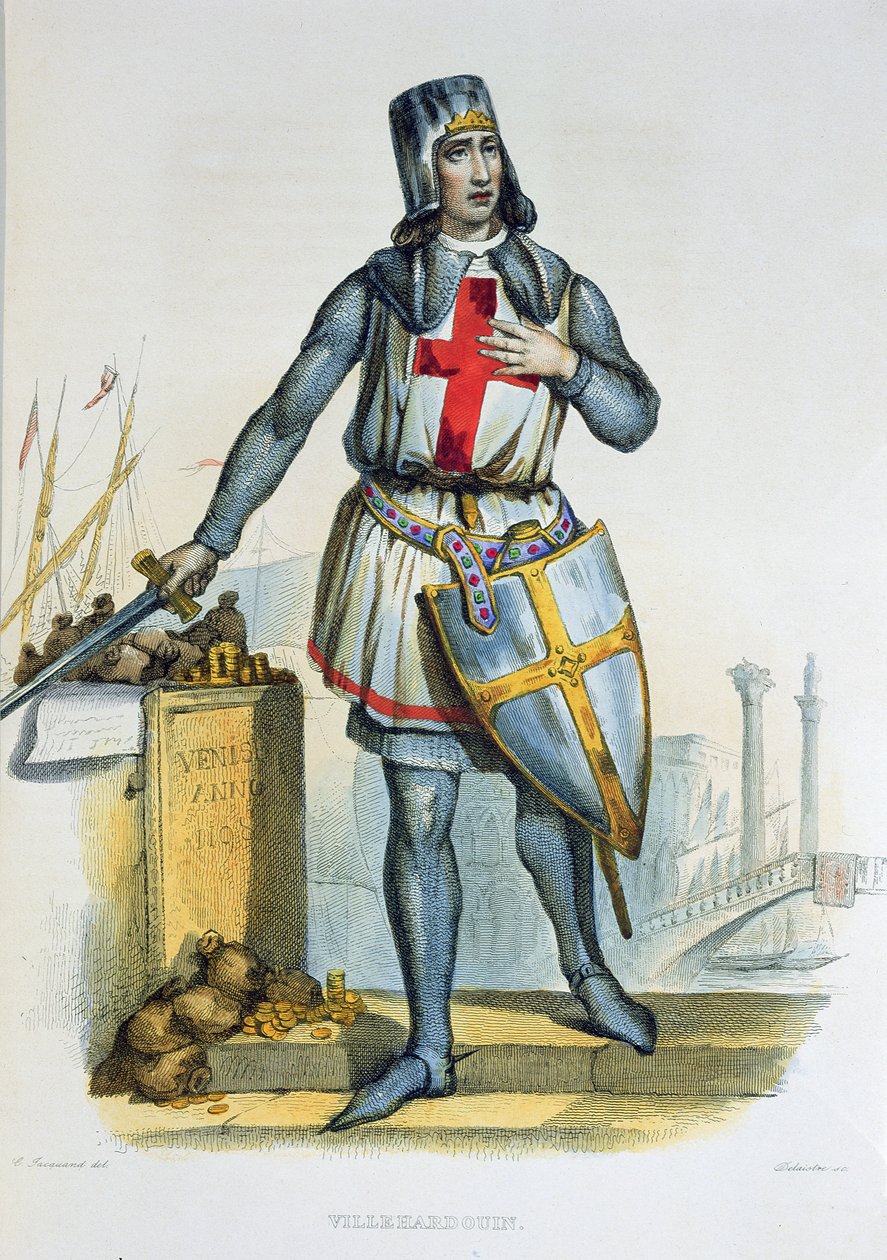 Geoffroi de Villehardouin, illustration från "Le Plutarque Francais" av E. Mennechet, graverad av Delaistre, 1835. av Claude Jacquand