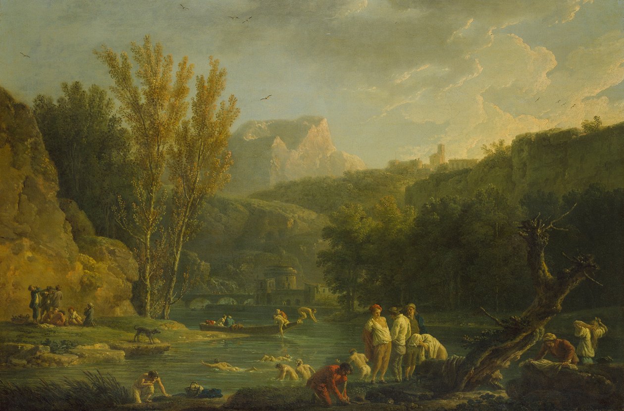 Flodscen med badande, 1700-tal av Claude Joseph Vernet