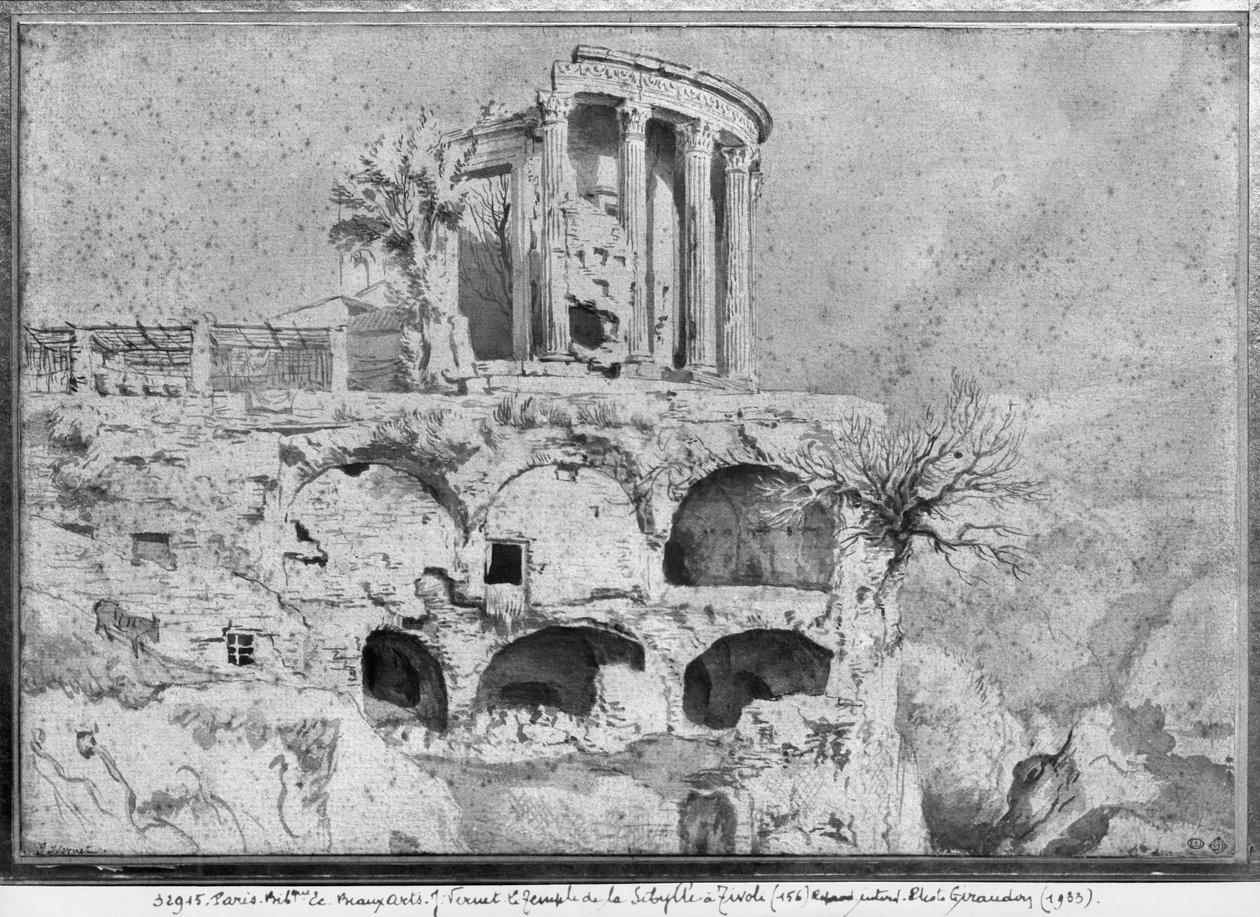 Sibylltemplet, Tivoli (penna och tvätt på papper) av Claude Joseph Vernet