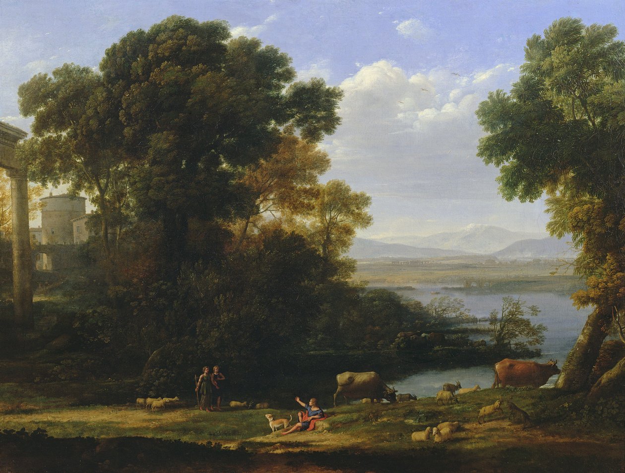 Klassisk flodscen med utsikt över en stad av Claude Lorrain