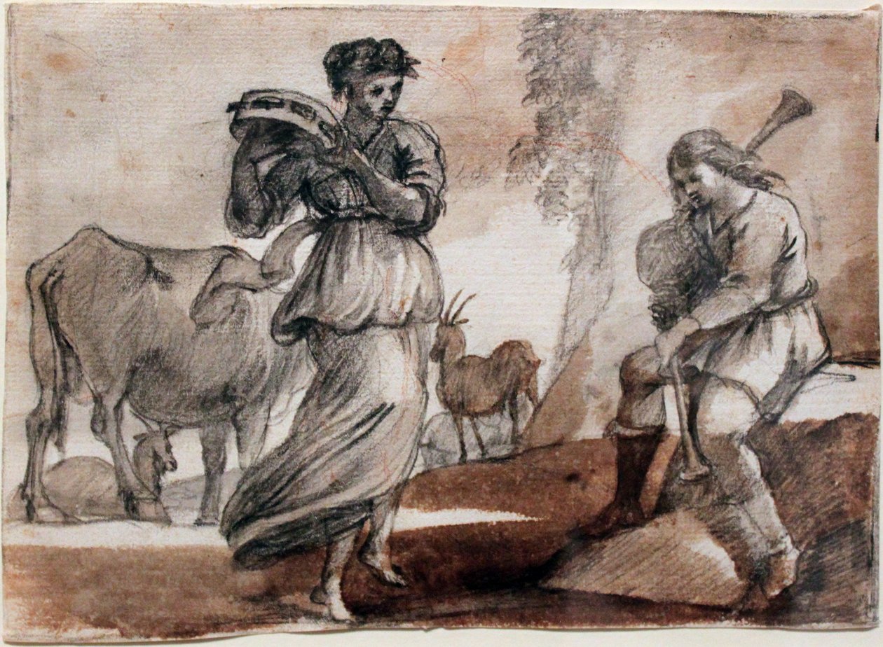 Dancer wtith Tambourine and Bag-Piper av Claude Lorrain