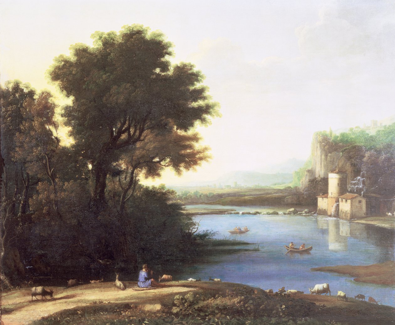 Italienskt landskap med en getherde som rör sig till sina getter av Claude Lorrain