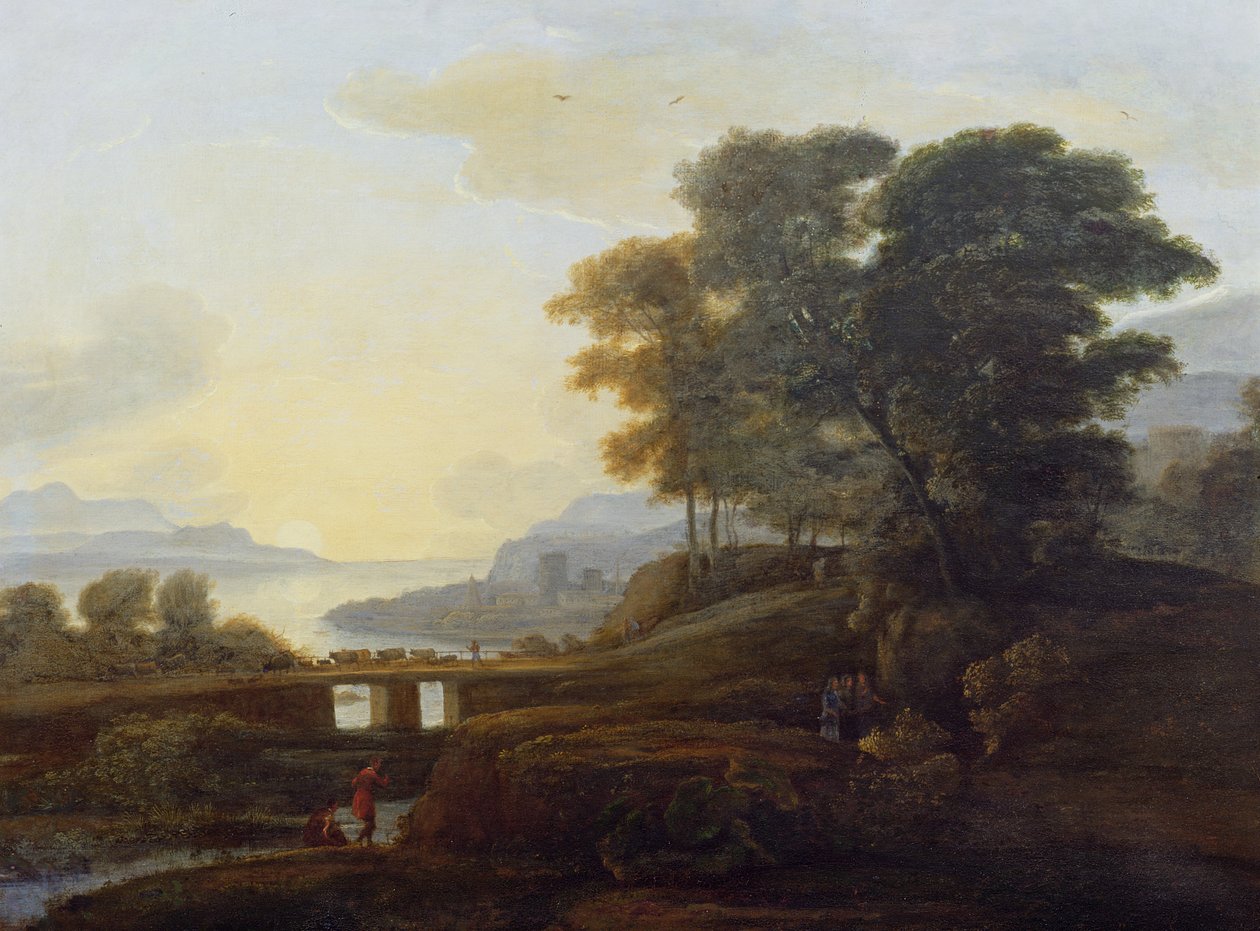Landskap med boskap och getter som korsar en bro av Claude Lorrain