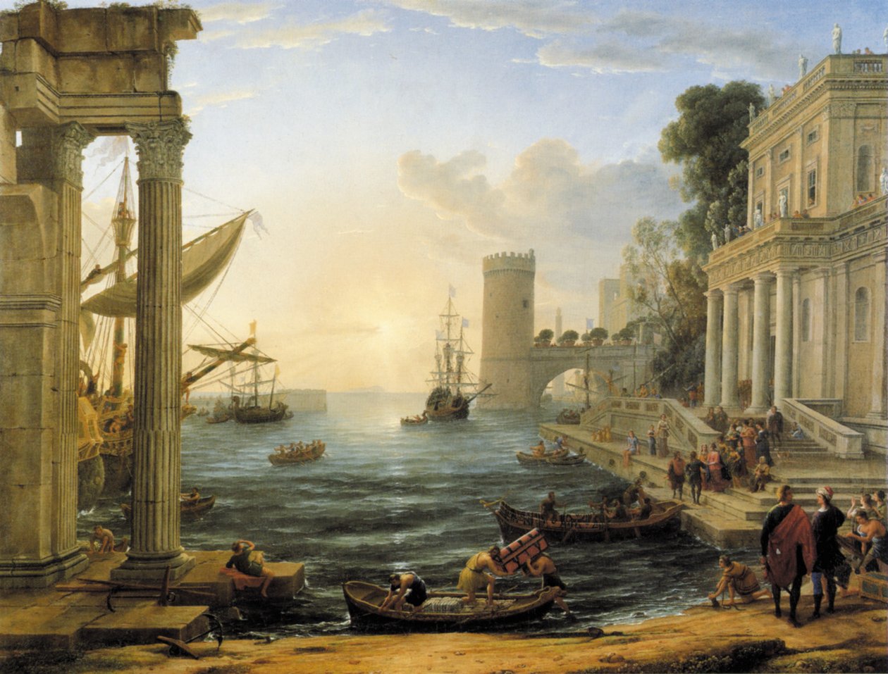 Seehafen mit der Einschiffung der Königin von Saba av Claude Lorrain