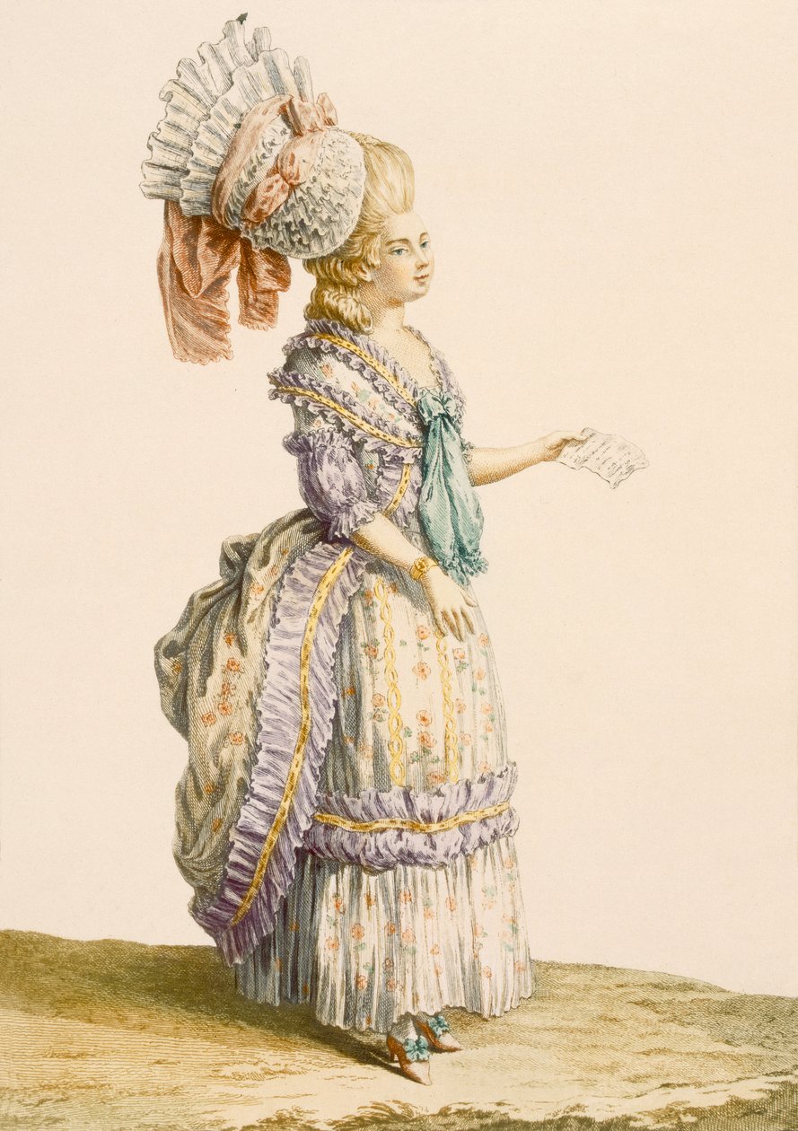 Polanaise negligee, graverad av Le Roy, från "Galeries des Modes et Costumes Francais", ca 1778-87 av Claude Louis Desrais