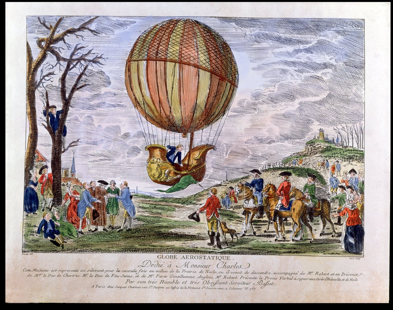 The Second Ascent in the Field of Nesle av Jacques Charles (1746-1823) den 1 december 1783 av Claude Louis Desrais