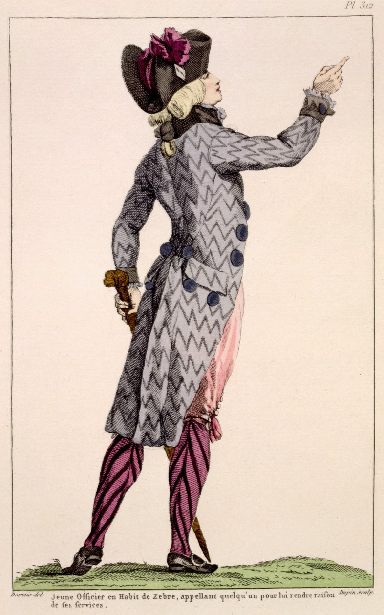 Ung officer i zebramantel, tryck av Dupin, 1789 av Claude Louis Desrais