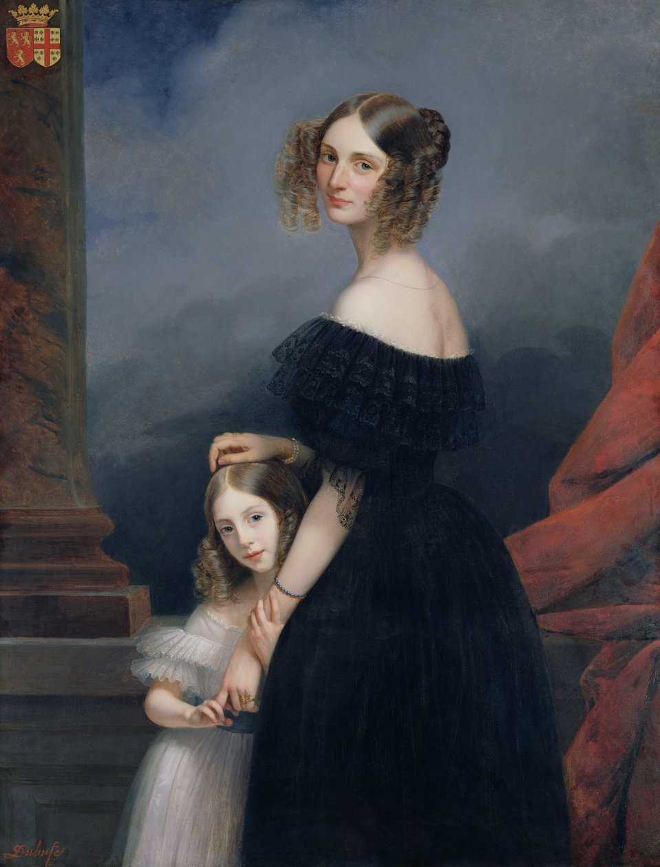 Porträtt av Anne-Louise Alix de Montmorency, med sin dotter, c.1840 av Claude-Marie Dubufe