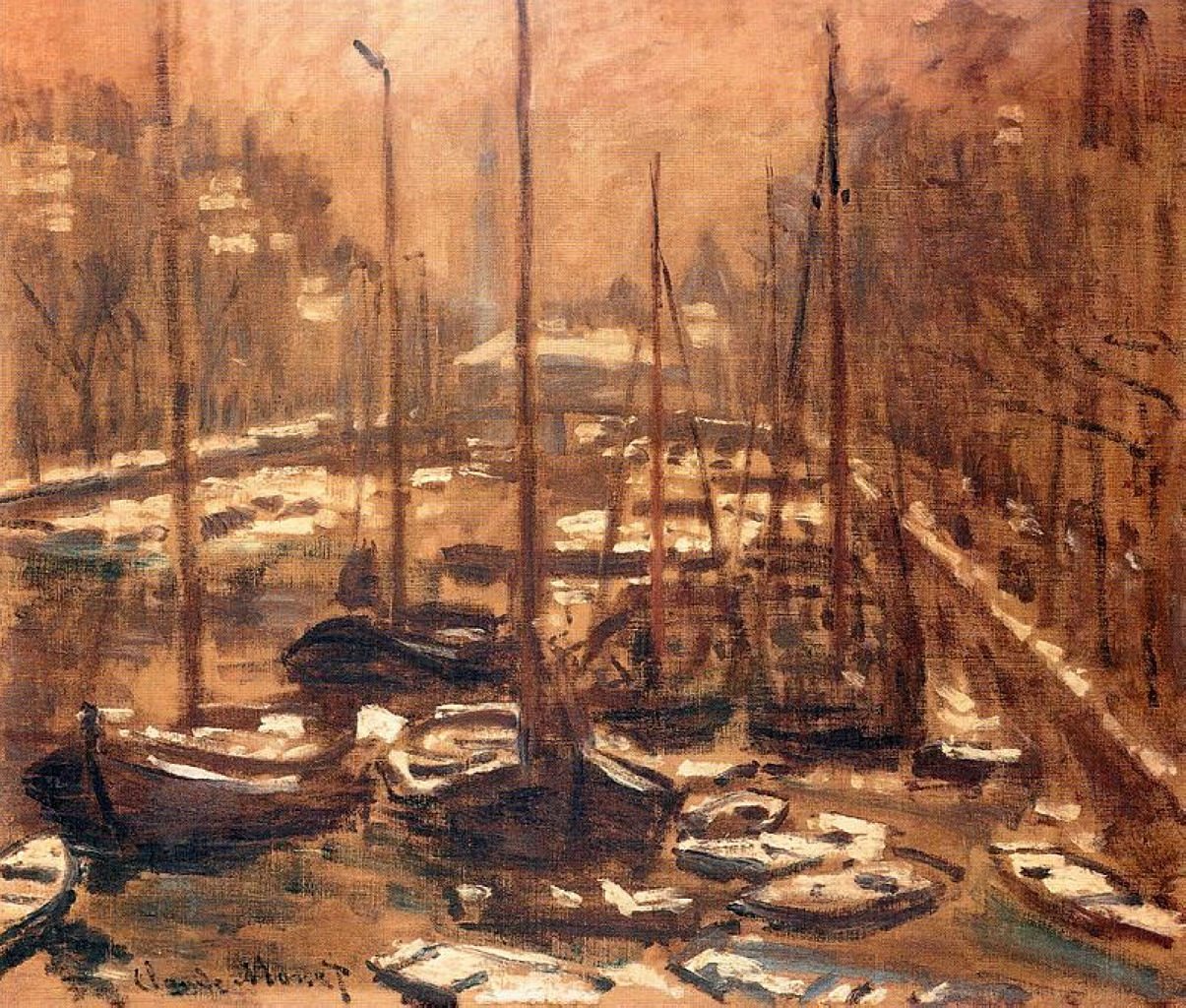  El Geldersekade de Amsterdam en inviernon av Claude Monet