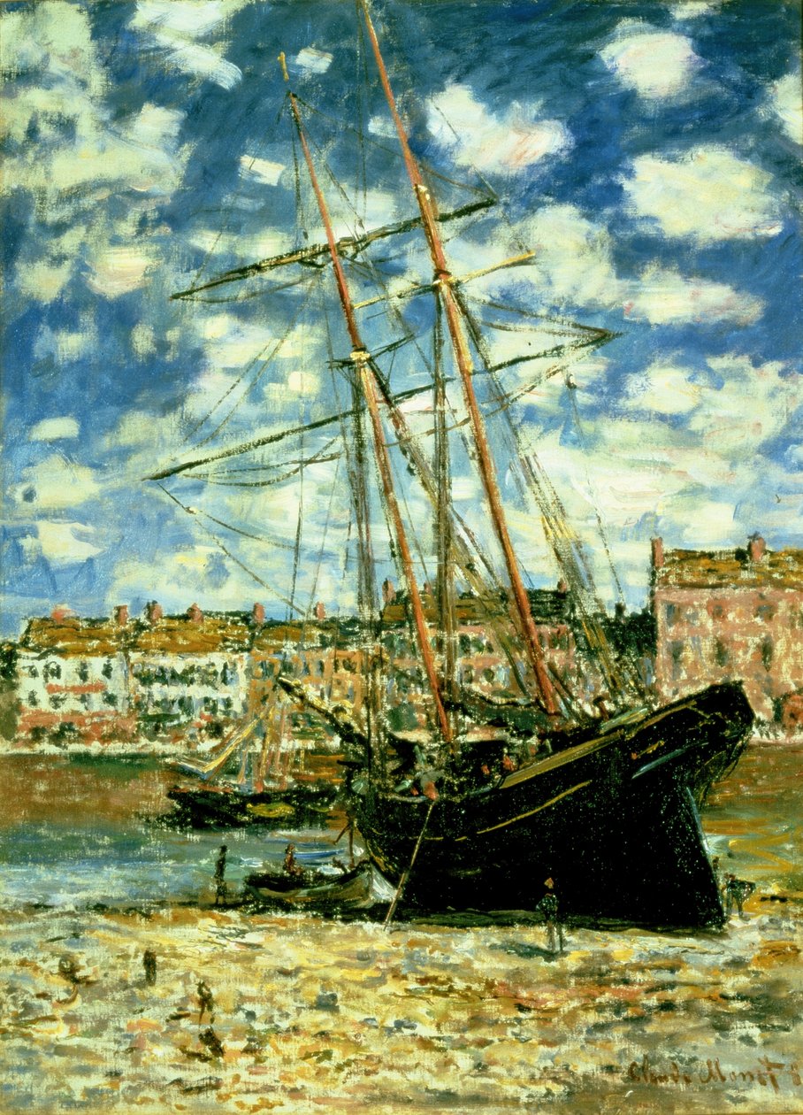 Boat lying at low tide av Claude Monet