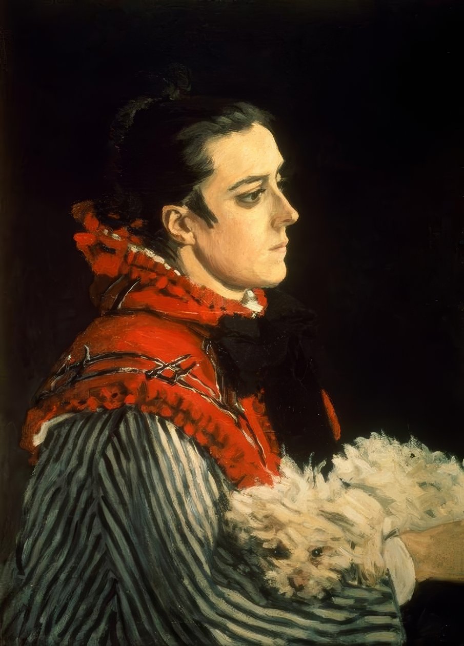 Camille med den lilla hunden av Claude Monet