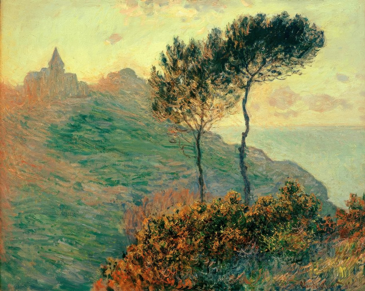 Kyrkan i Varengeville mot ljuset (Die Kirche von Varen) av Claude Monet