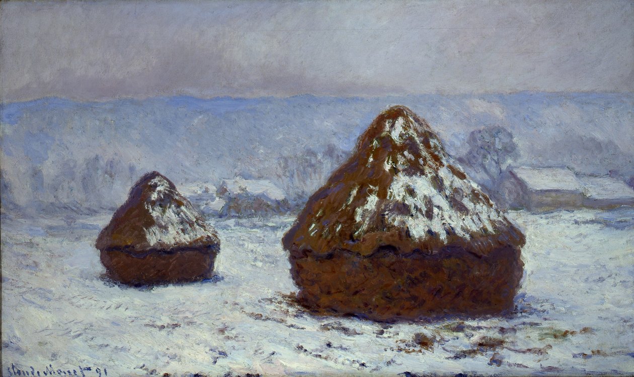 Kvarnstenar, snöeffekt, 1891 av Claude Monet