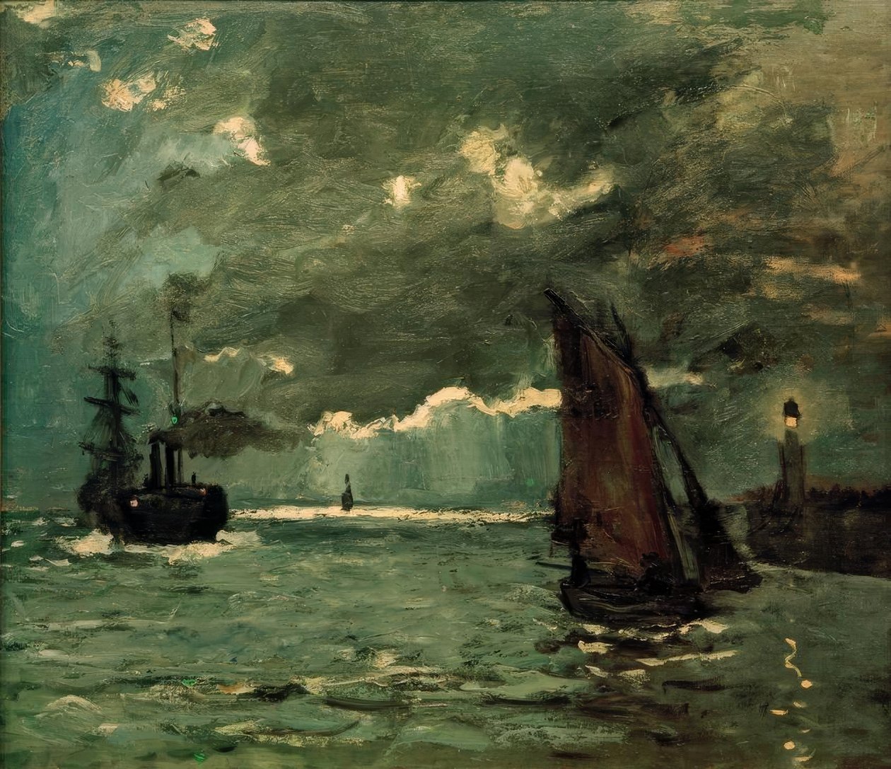 Havslandskap, Fartyg i månskenet av Claude Monet