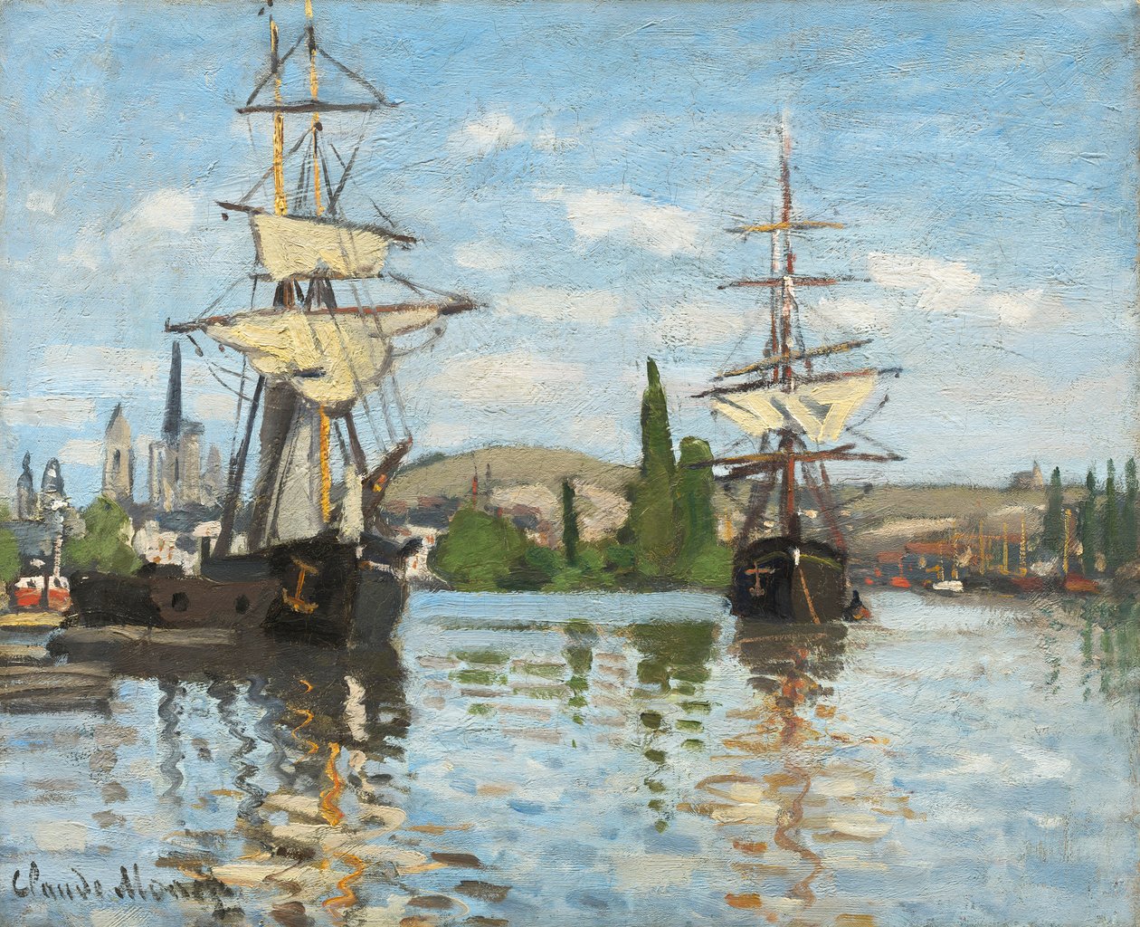 Fartyg som rider på Seine i Rouen, 1872-73 av Claude Monet