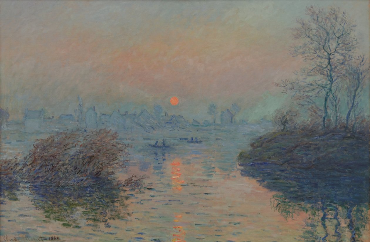 Soleil couchant sur la seine à Lavacourt, effet dhiver av Claude Monet
