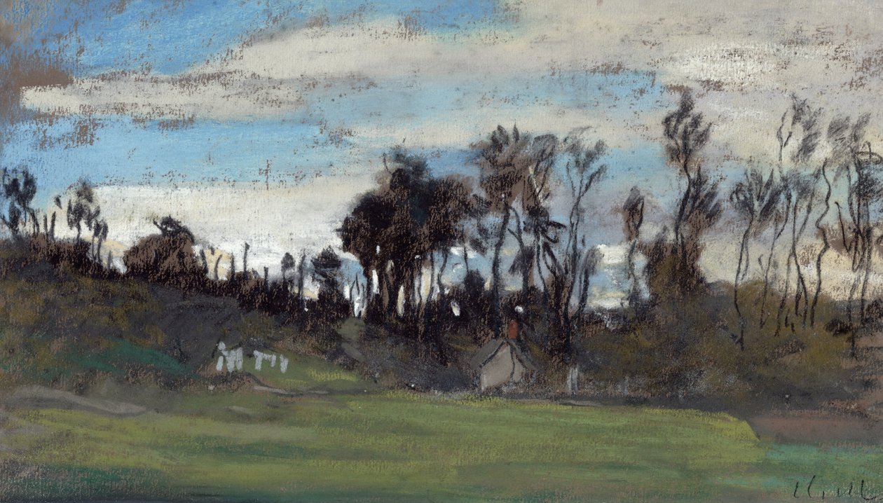 Ängen kantad av träd (pastell och gouache) av Claude Monet