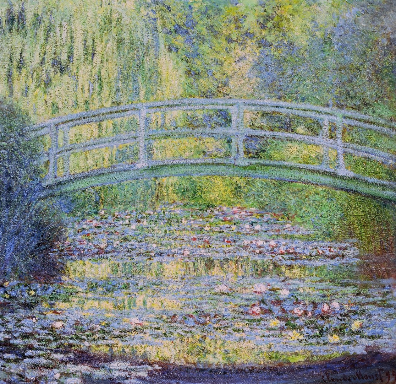 Näckrosdammen med den japanska bron av Claude Monet