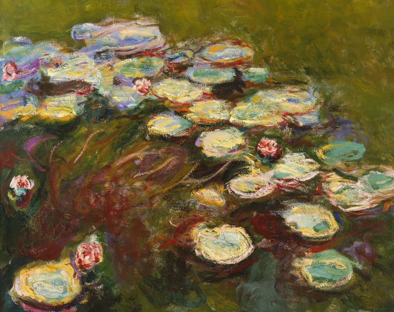 Näckrosor, 1914-17 detalj av 82359 olja på duk av Claude Monet
